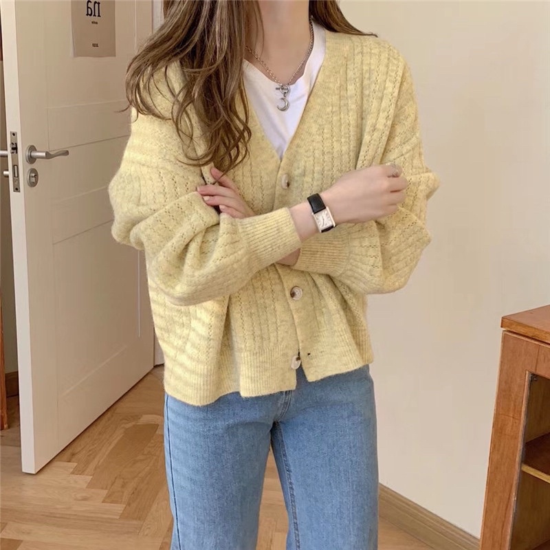 [Hàng Loại 1] Áo Khoác Cardigan Len Nữ Hàn Quốc Thiết Kế 5 Màu Đan Thủ Công Cao Cấp Dầy Dặn Kiểu Dáng Oversize