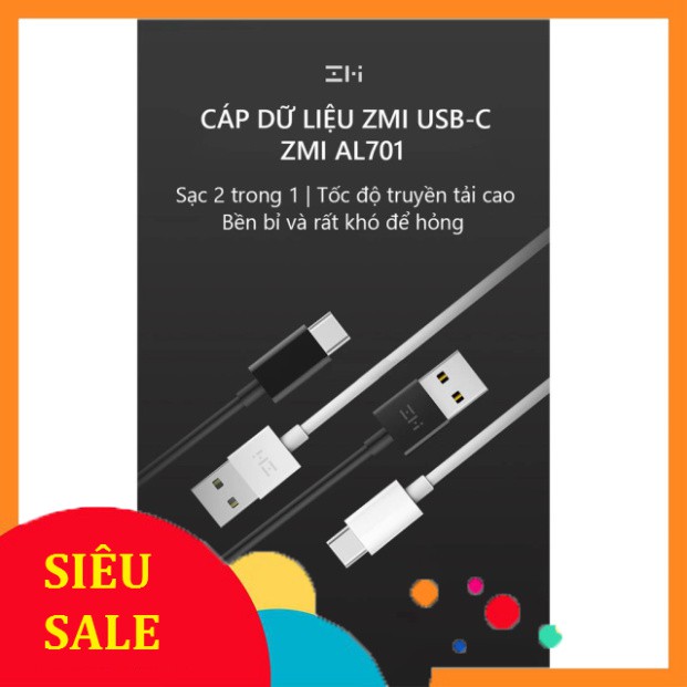 [ Hà Nội ] Cáp sạc ZMI USB Type-C AL701 (100cm) 2 màu đen trắng hỗ trợ sạch nhanh - Minh Tín Shop