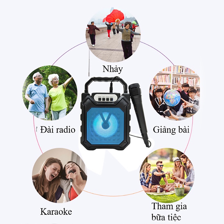 Loa Bluetooth karaoke Mini 608 có mic hát dây dài giá rẻ âm thanh siêu hay bass mạnh Bảo hành 1 đổi 1