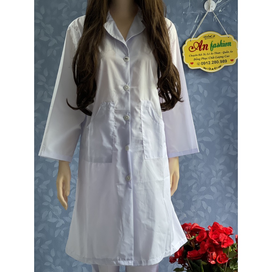 Combo 5 Áo Blouse Trắng Điều Dưỡng, Áo Bác Sĩ, Dược Sĩ tay dài, phủ mông _ Hình chụp thật