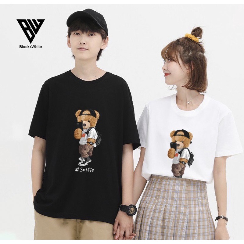 【RẺ VÔ ĐỊCH】Áo thun unisex in gấu SELFIE thời trang, chất liệu cotton dáng suông cực đẹp