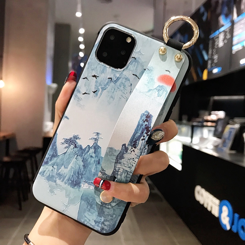 Ốp iPhone 11 Pro XS Max X XR 6 6S 7 8 Plus Soft Wristband Case Motif Flying Crane dan Moutain