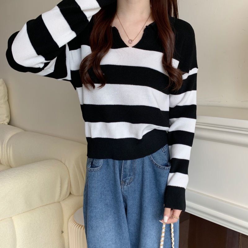 Áo Thun Polo Tay Dài Dáng Rộng Họa Tiết Kẻ Sọc Thiết Kế Mới Thời Trang Dành Cho Mùa Xuân