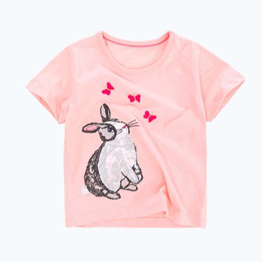 Mã 51814 áo thun bé gái màu hồng nhạt thêu hình thỏ  cực sinh động đáng yêu của Little Maven