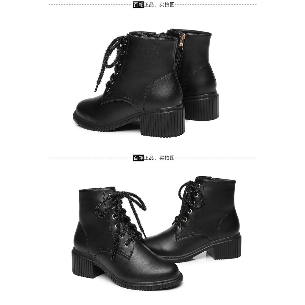 Giày bốt Martin phong cách Hàn Quốc gót thô đế cao 5cm khoá kéo màu trơn | BigBuy360 - bigbuy360.vn