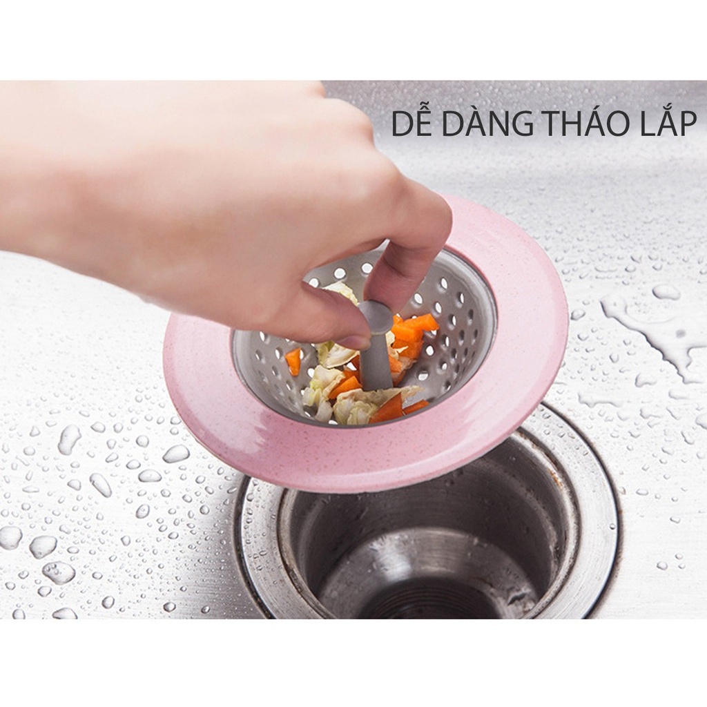 Phễu lọc rác silicone viền nhựa chặn rác vụn thực phẩm ở bồn rửa chén và ở miệng cống thoát nước nhà tắm - xanh hồng
