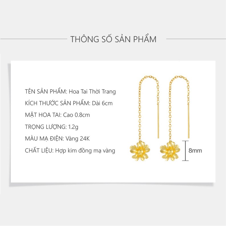 Bông Tai Mạ Vàng 24K, Hình Hoa Dáng Dài Gợi Cảm, Thanh Lịch - XPBT08