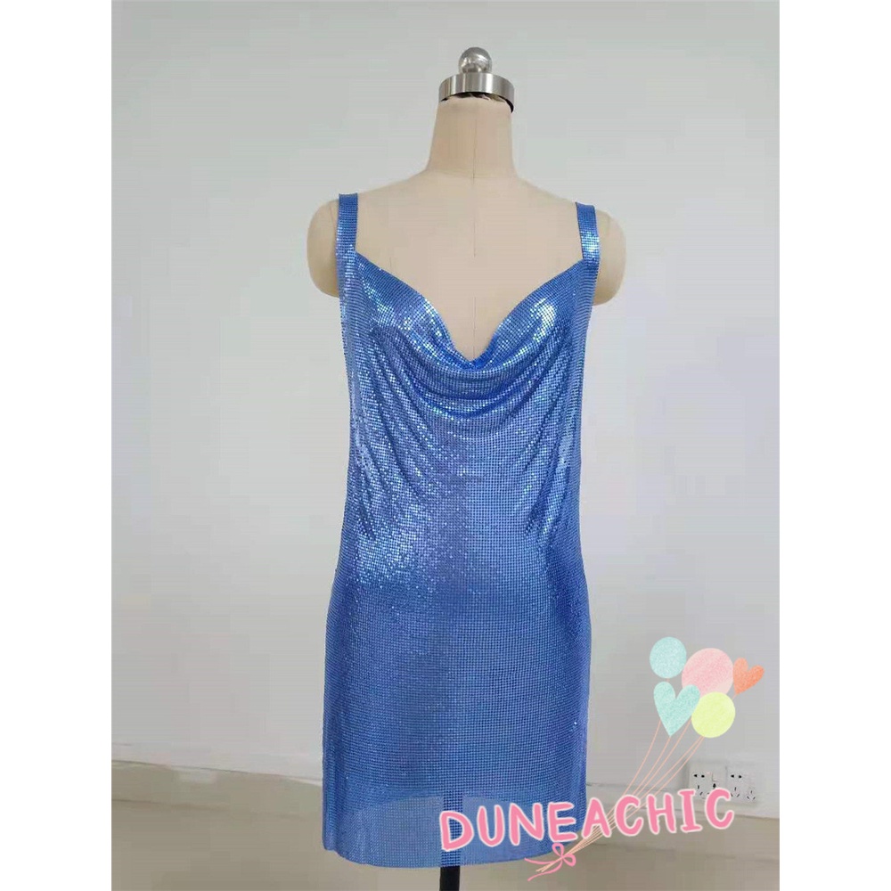 Đầm Xẻ Tà Kim Loại Lấp Lánh Gợi Cảm Cho Nữ