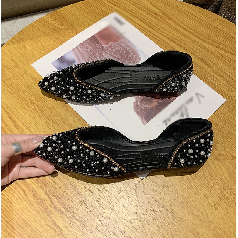 Giày búp bê mũi nhọn đính đá phong cách thời trang xinh xắn dành cho nữ