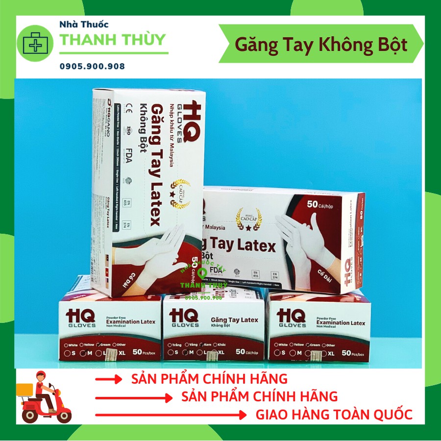 Găng Tay Y Tế Latex [ Không Bột ] Malaysia Hộp 50 Chiếc Dai, Dày, Chắc Chắn, Bảo Vệ Da Tay Bạn