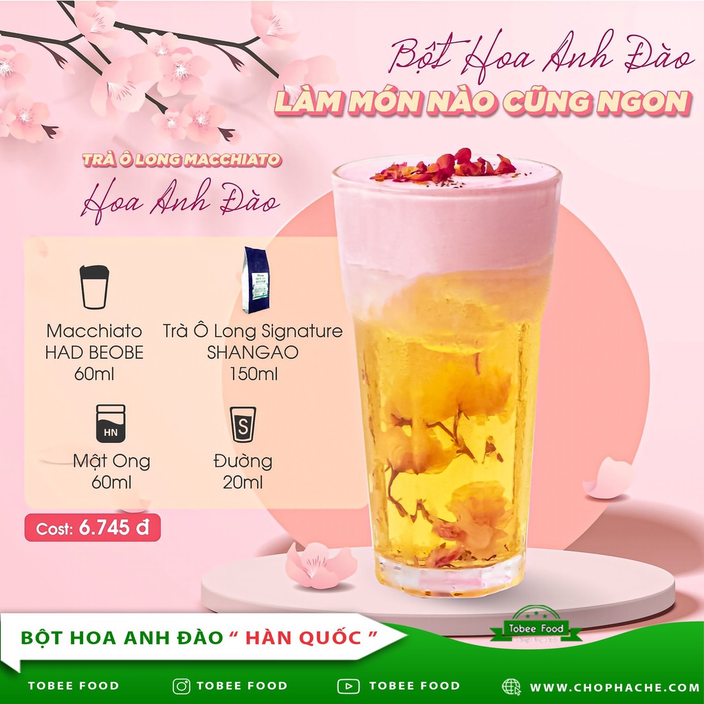 BỘT HOA ANH ĐÀO 500G - Bột Pha Trà Sữa Đá Xay Thơm Mát Ngọt Dịu