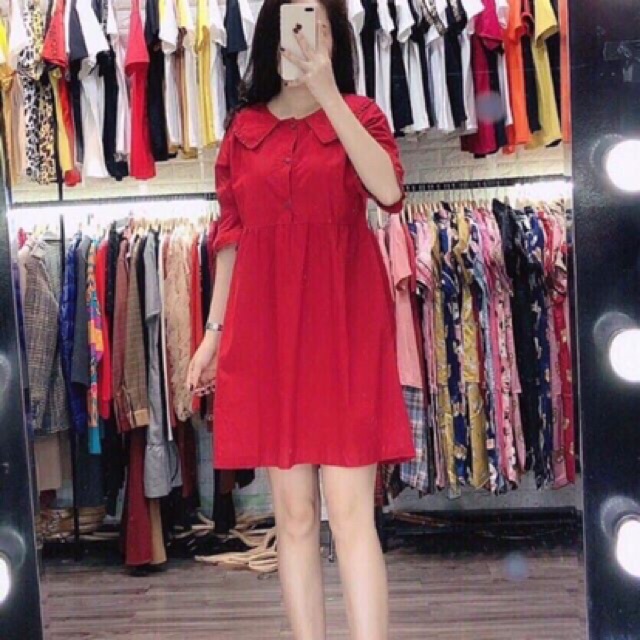 Váy Baby Doll Cổ Sen Xinh (màu đỏ)