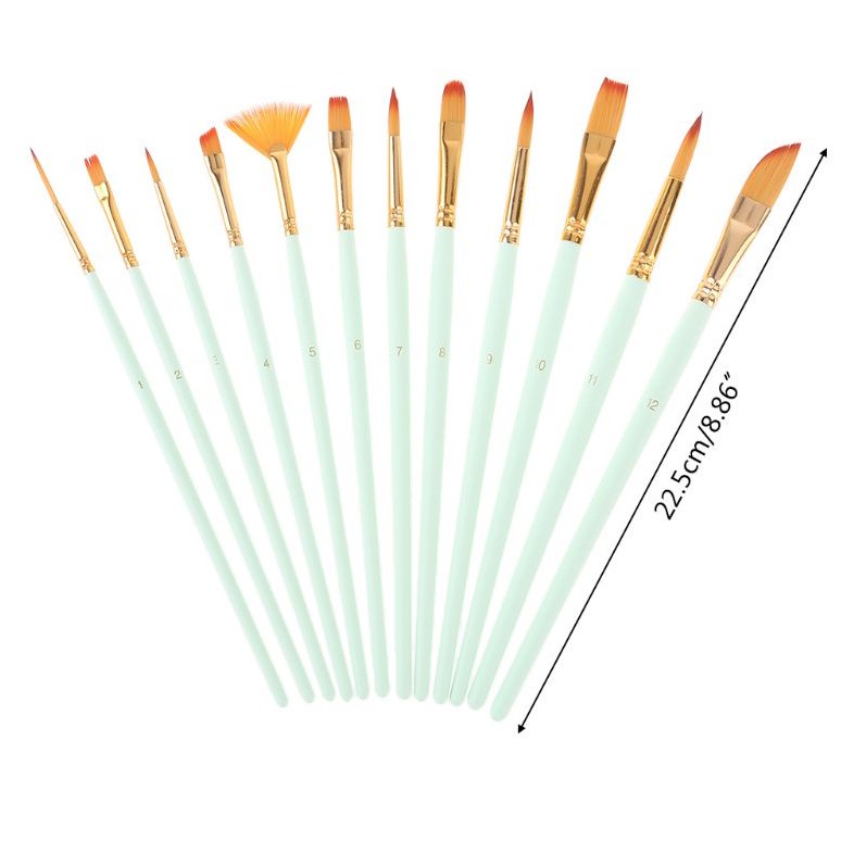 12 Cọ vẽ màu nước Pastel 3 Mint Pink Blue màu sơn dầu tranh tường số hoá  - B52