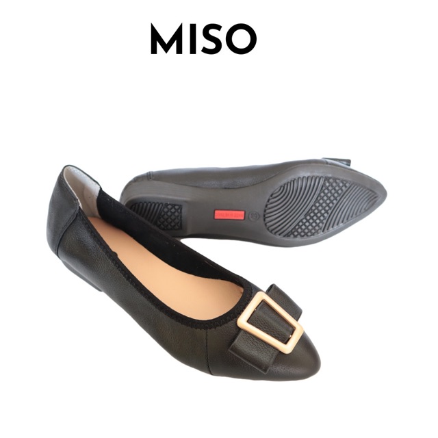 Giày búp bê nữ basic da thật mũi nhọn thon chân phối khoá độc đáo sang chảnh đi làm đi chơi MISO M031