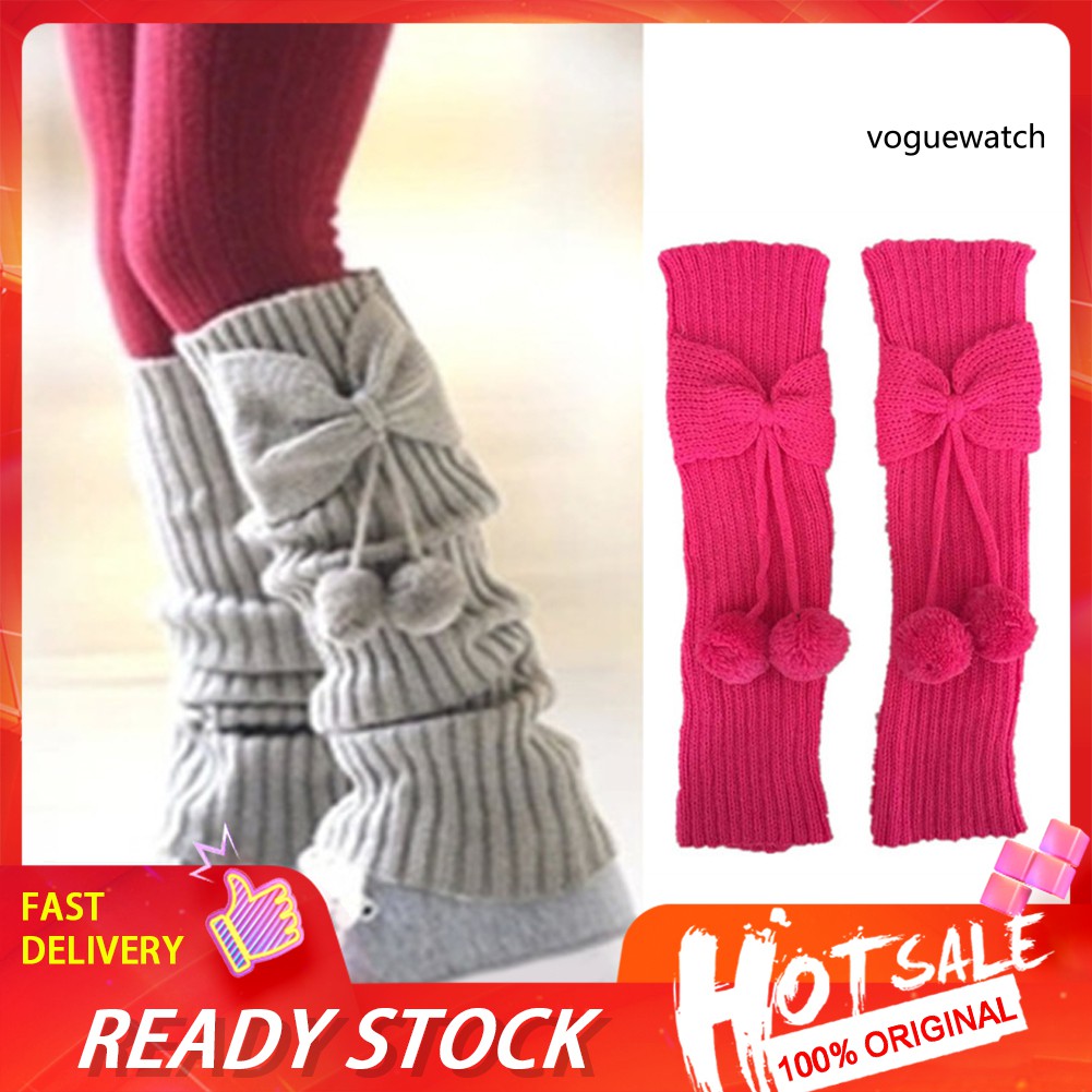 Vớ Dệt Kim Giữ Ấm Chân Đính Nơ Và Bóng Lông Thời Trang Cho Bé Gái