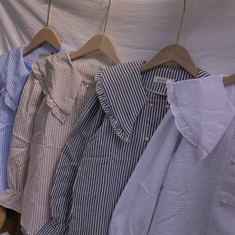 Áo sơ mi chất đũi xốp, cổ bèo phong cách tiểu thư