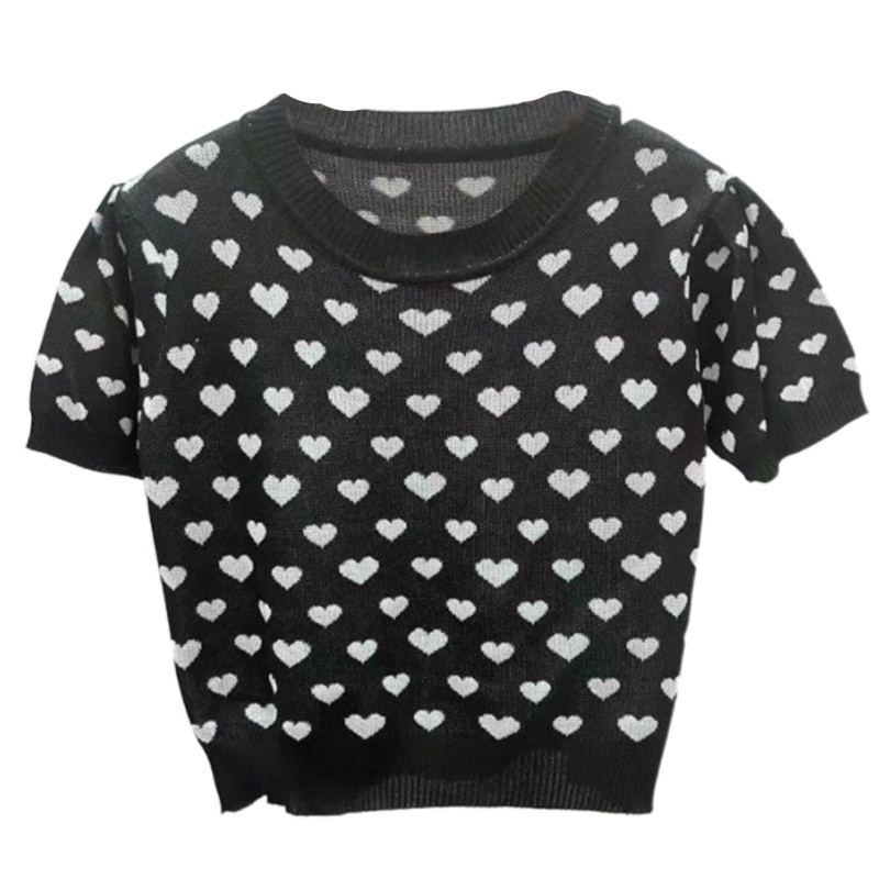 Áo Croptop Dệt Kim Tay Ngắn Cổ Tròn Dáng Rộng Thoải Mái Thời Trang Mùa Hè Cho Nữ