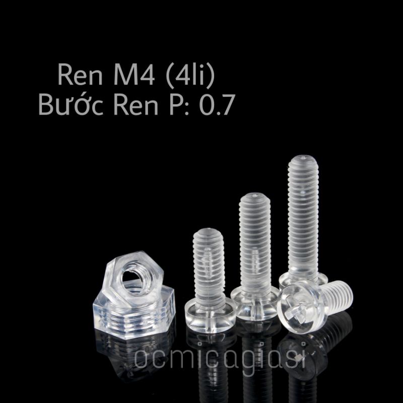 Combo 50 ốc mica ren M4  vặn vít trong suốt