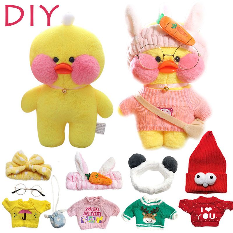 30cm/12in Lalafanfan Cafe Mimi Yellow Duck Costume Wearing Plush Toys Stuffed Doll Kawaii Duck Doll Animal Pillow