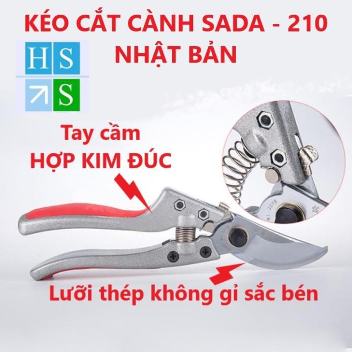 Kéo cắt tỉa cành cây Nhật Bản (SADA-210 - Hàng cao cấp) Chất liệu thép SK5 không gỉ, sắc bén, tay cầm Hợp Kim đúc