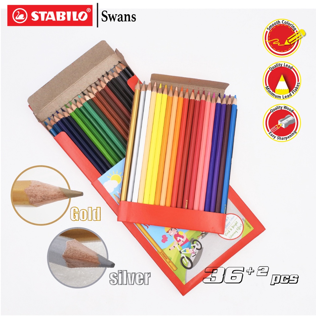 Hộp bút chì màu tẩy xóa được STABILO Swans 36+2 màu /hộp (CLS-36H)