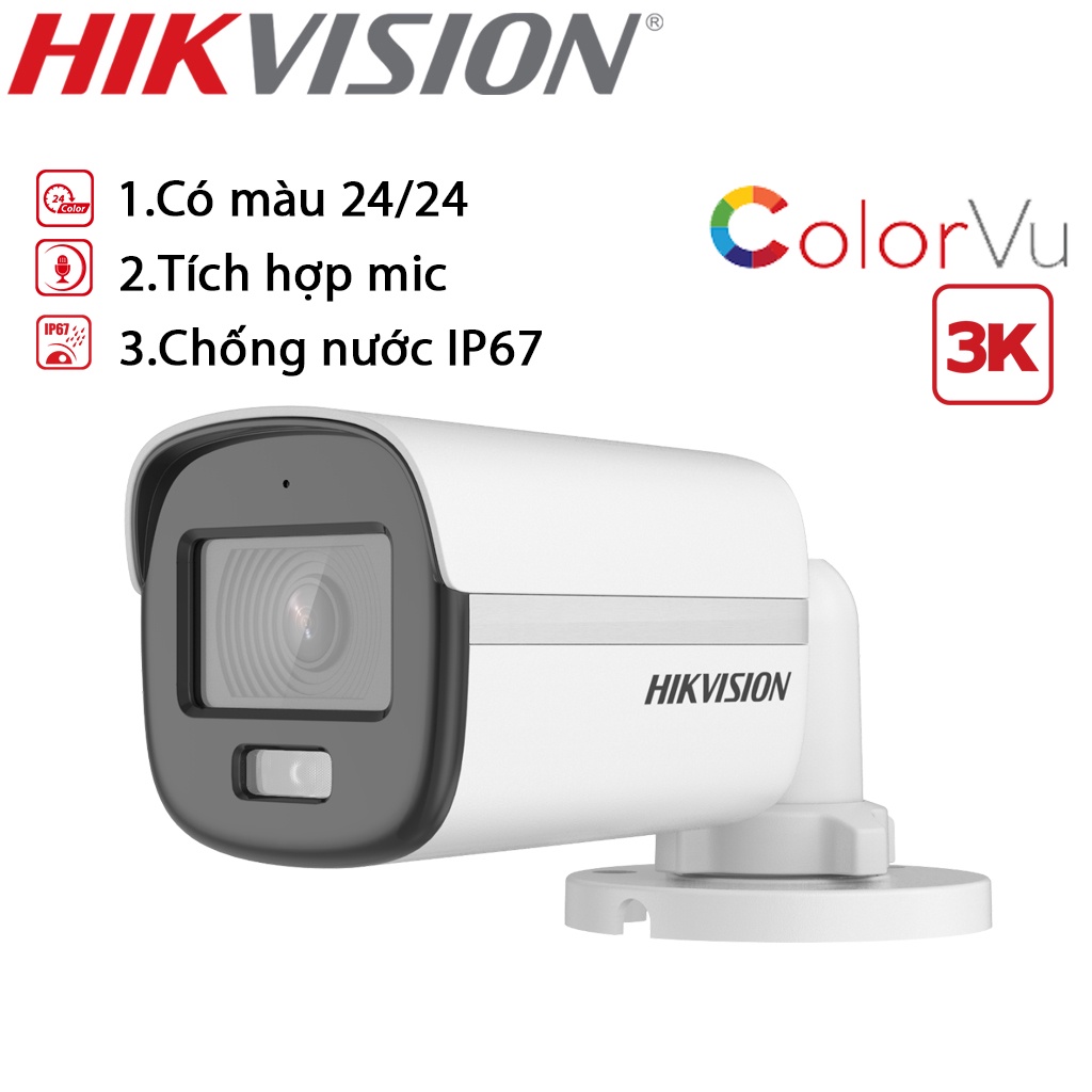 {5MP / CÓ MÀU 24/24 + CÓ MIC} Trọn bộ 4 mắt Camera Hikvision chính hãng, có màu + mic 24/24, đầy đủ phụ kiện