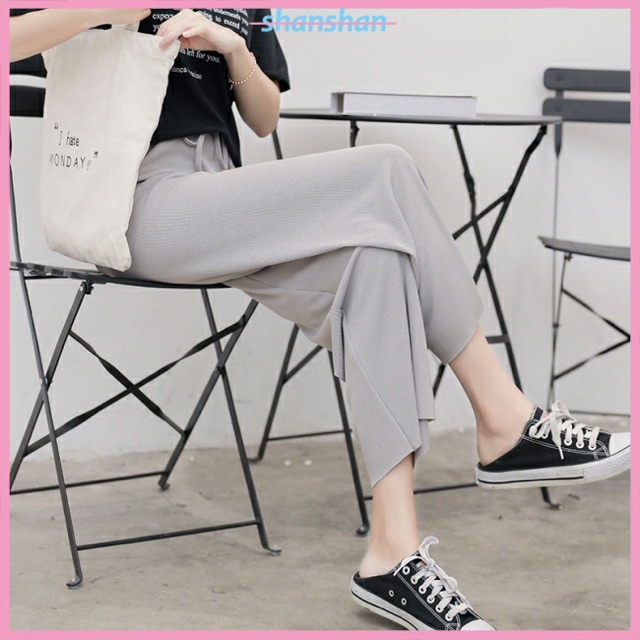 Quần ống rộng chất gân tăm đính nơ xinh xăn