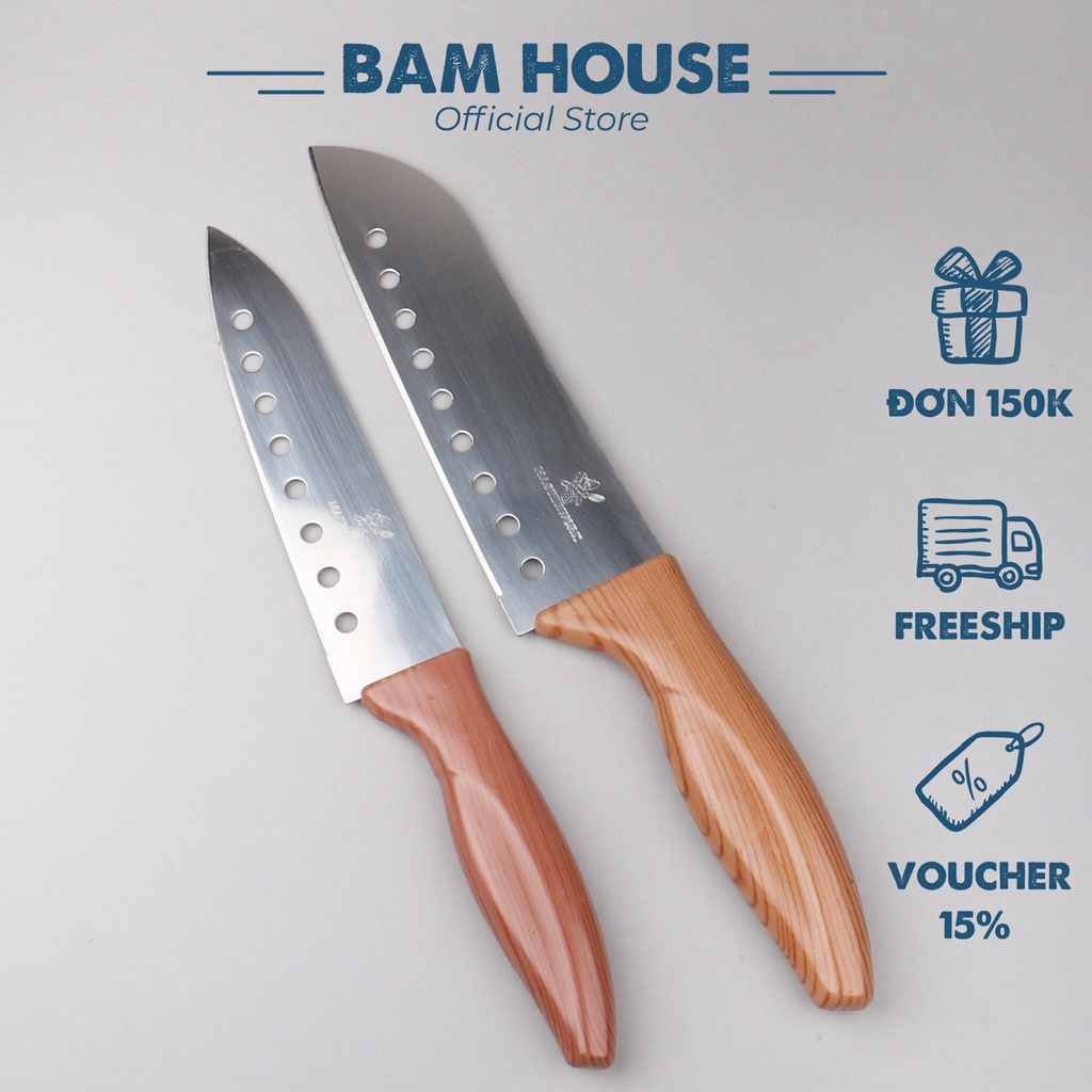 Dao bếp đa năng inox Bam House cán nhựa lưỡi có lỗ cao cấp DCL01 - Gia dụng bếp