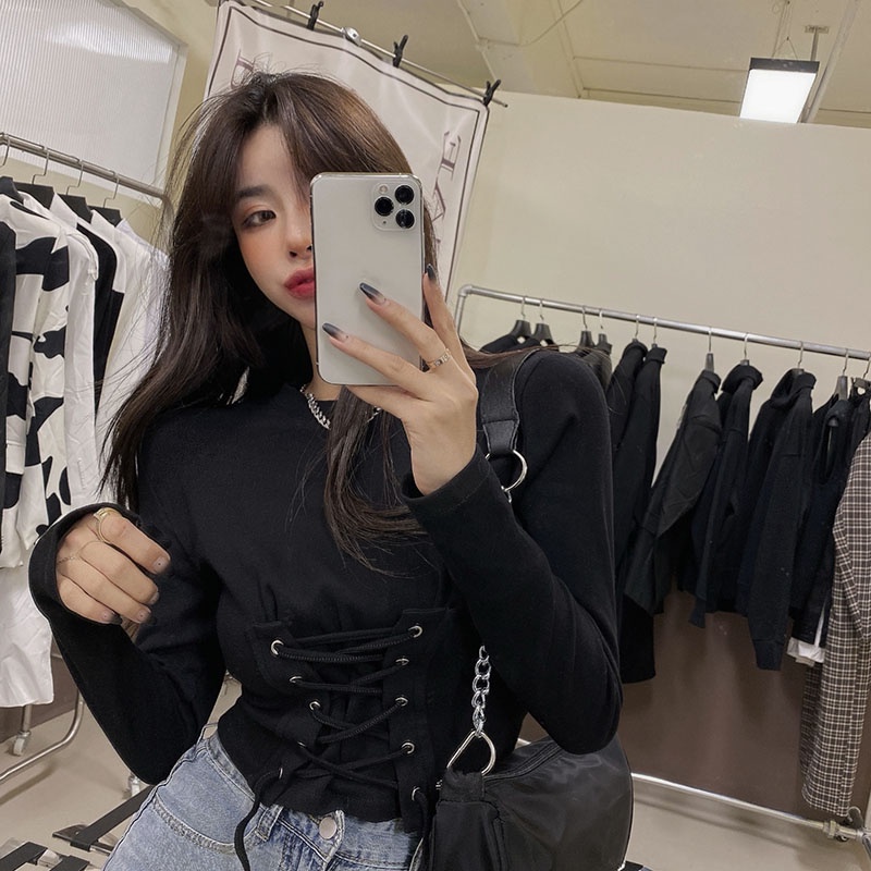 IELGY IELGY Áo Thun Lửng Tay Dài Dáng Ôm Màu Trơn Thời Trang Dành Cho Nữ Màu Sắc