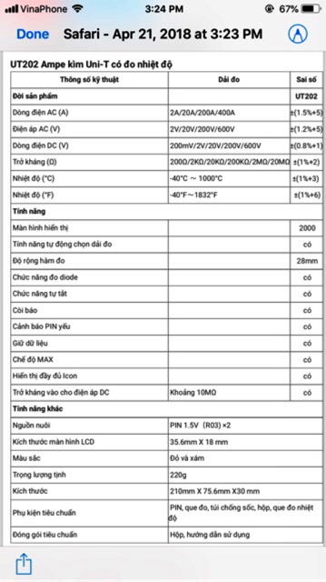 DEAL HOT - Đồng hồ Ampe kìm kẹp dòng Uni-T UT202 có đo nhiệt độ.