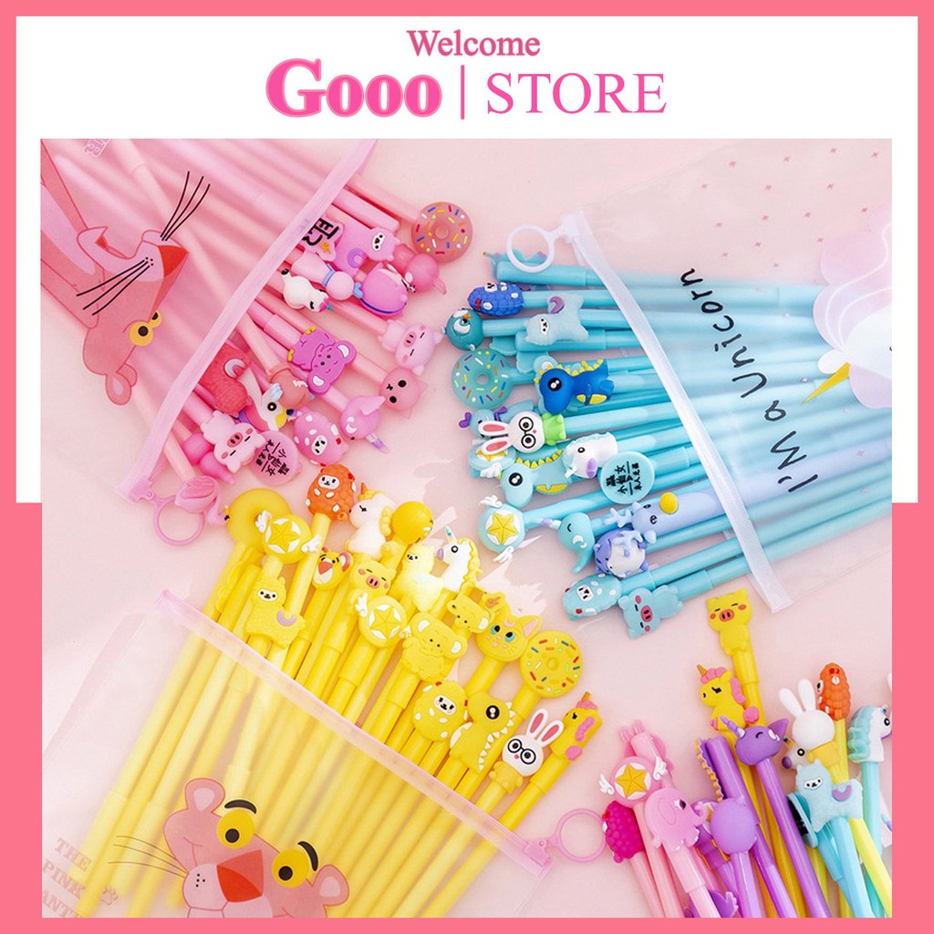 Set 20 chiếc bút bi mực nước siêu xinh nhiều hình cute kèm túi zip