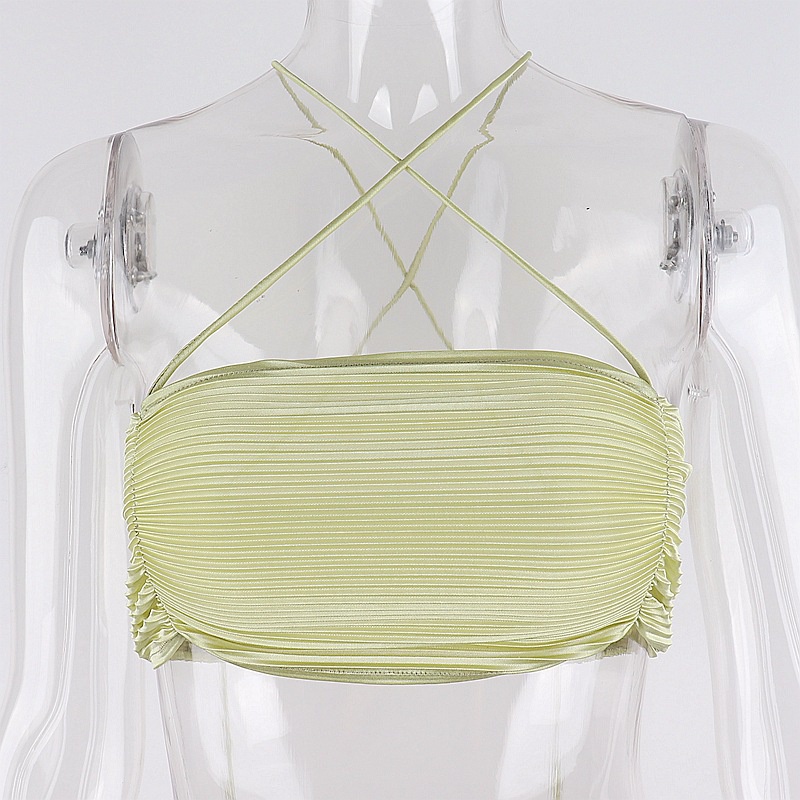 Áo hai dây màu trơn dáng ôm xếp ly thời trang đường phố dành cho nữ