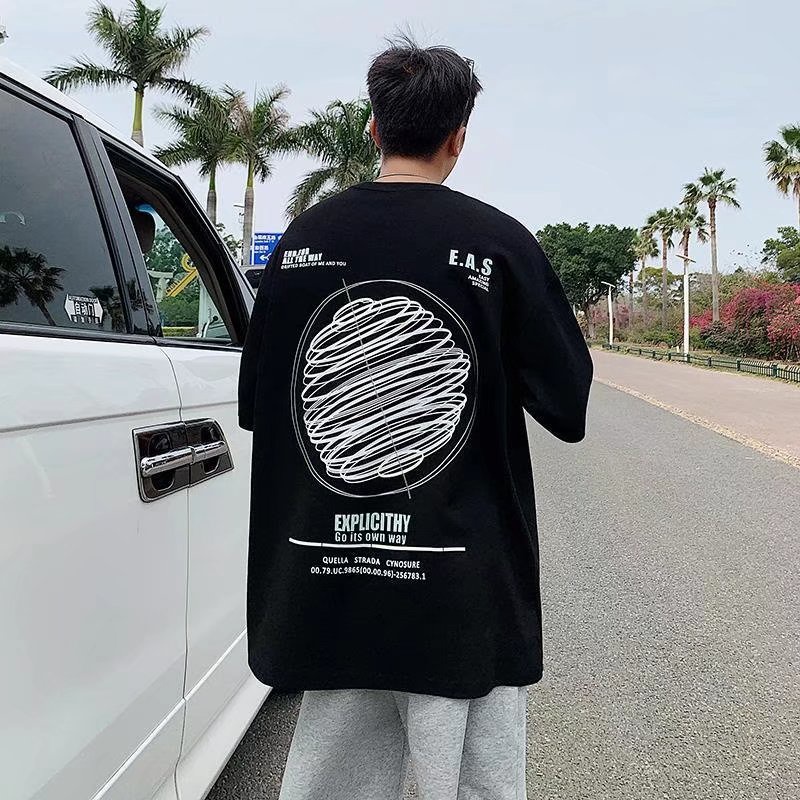 Áo Thun Tay Ngắn Dáng Rộng In Hình Phong Cách Hip hop Thời Trang Mùa Hè Cá Tính Cho Nam