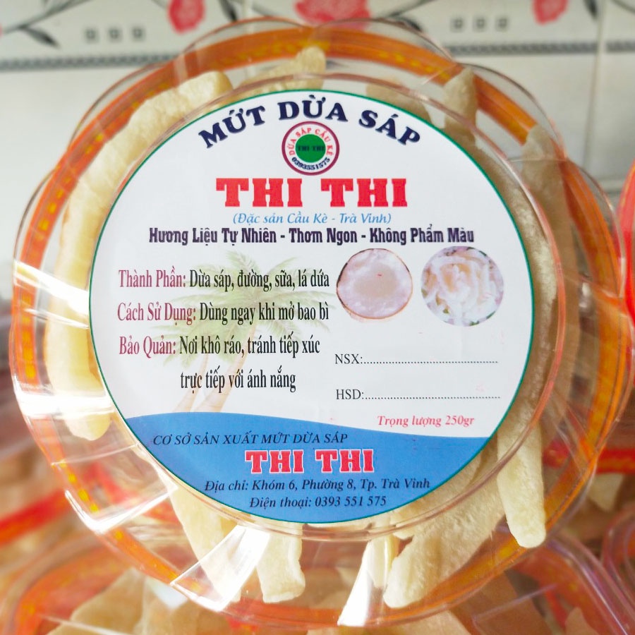 250gr Mứt dừa sáp Loại 1 vị lá cẩm