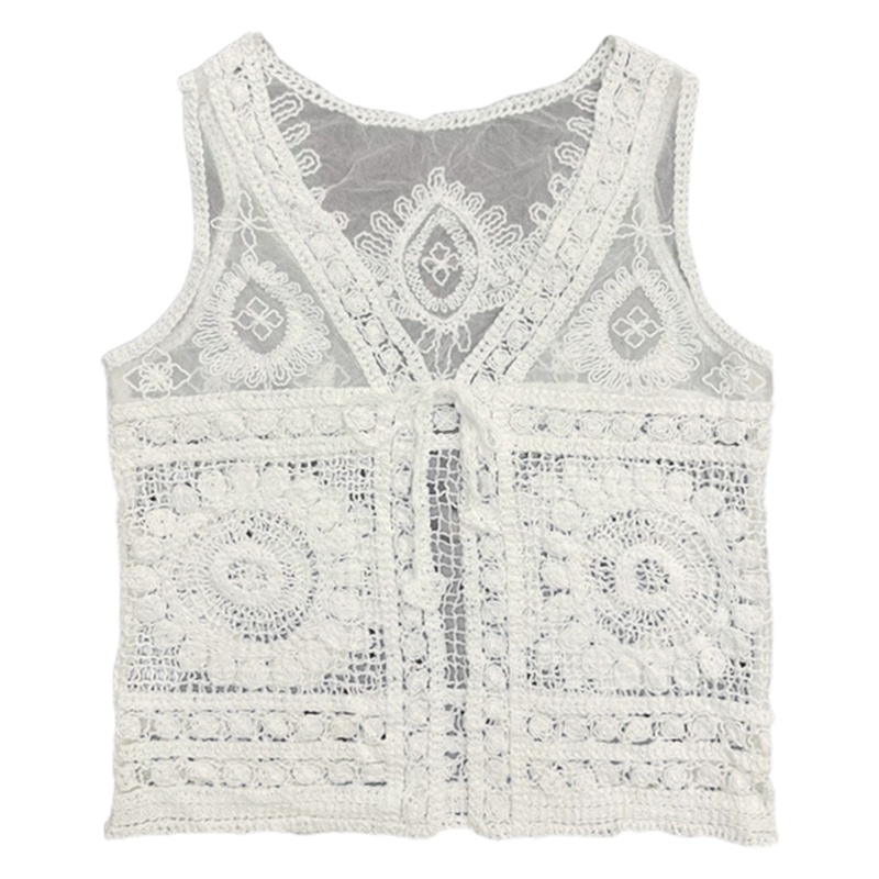 Brroa Áo Sát Nách Cotton Đan Móc Khoét Lỗ Phối Dây Buộc Quyến Rũ Thời Trang Mùa Hè Cho Nữ