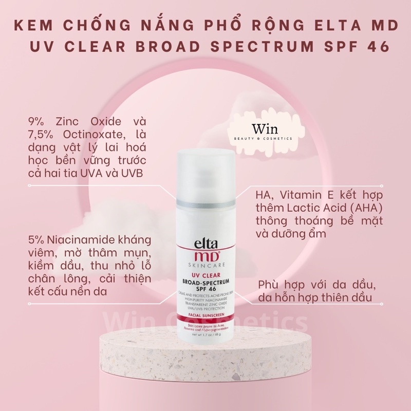 KHÔNG MÀU - Kem Chống Nắng Elta MD UV Clear Broad-Spectrum SPF 46 Eltamd