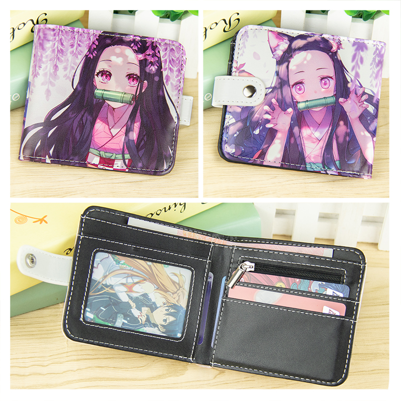 Anime Demon Slayer Kamado Agatsuma Zenitsu Inosuke Short Button Wallet Folding Zipper Purse Coin Bag