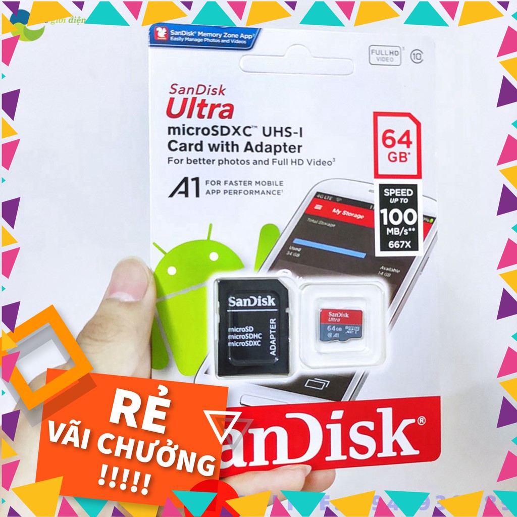 [SALE] Thẻ Nhớ Sandick 64GB 100MB/s Chuẩn Class10 U1 A1 - Bảo Hành 12 Tháng - Shop Thế Giới Điện Máy .