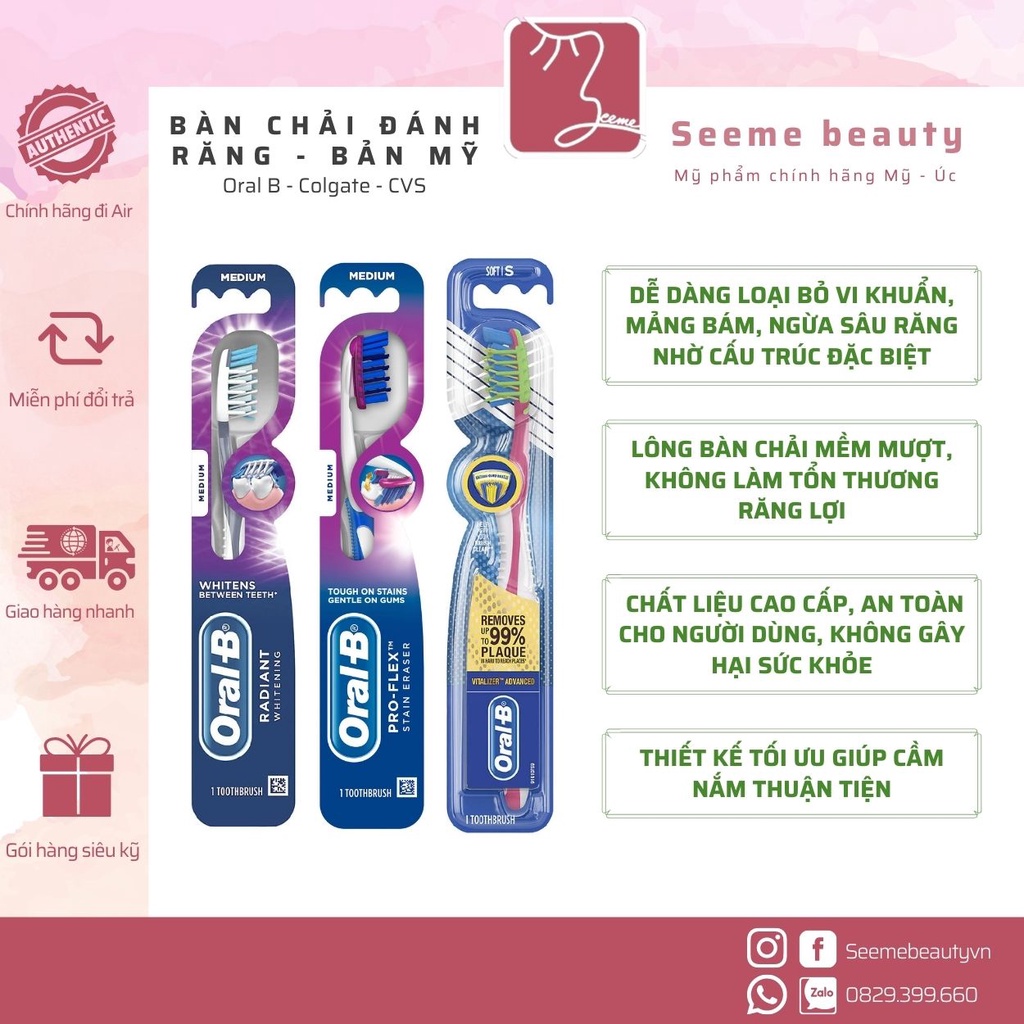 [HÀNG MỸ] Bàn Chải Đánh Răng Oral B siêu mềm an toàn Nội Địa Mỹ SeeMe beauty BF-002 BF-037 BF-038