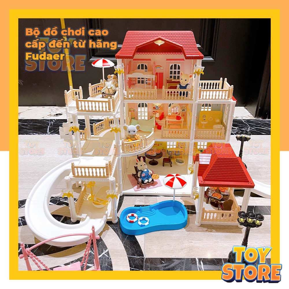 Bộ đồ chơi nhà thỏ biệt thự lớn Fudaer chính hãng TOYSTORE nhà búp bê bằng nhựa ABS cao cấp, trang trí đáng yêu cho bé
