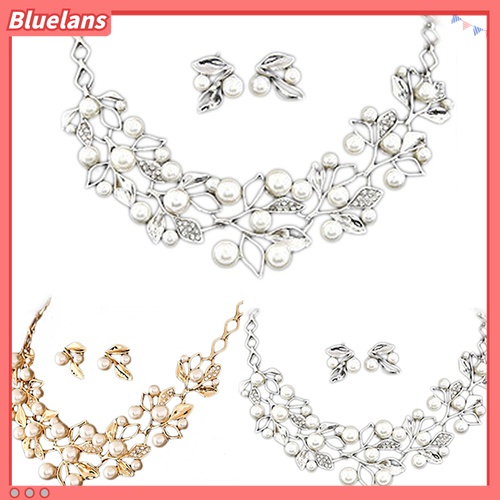 Bộ vòng cổ + bông tai đính ngọc trai giả sang trọng tùy chọn màu sắc