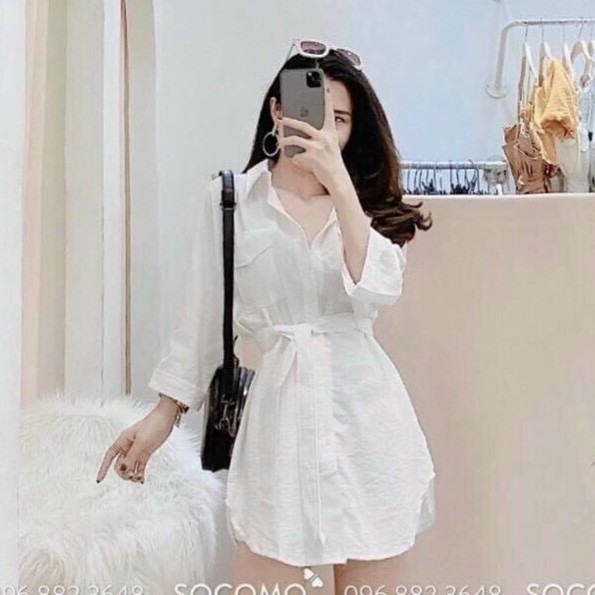 Đầm Sơ Mi Cổ Chữ V Cột Eo Xinh Xắn Dành Cho PhụNữ Thế Hệ Mới