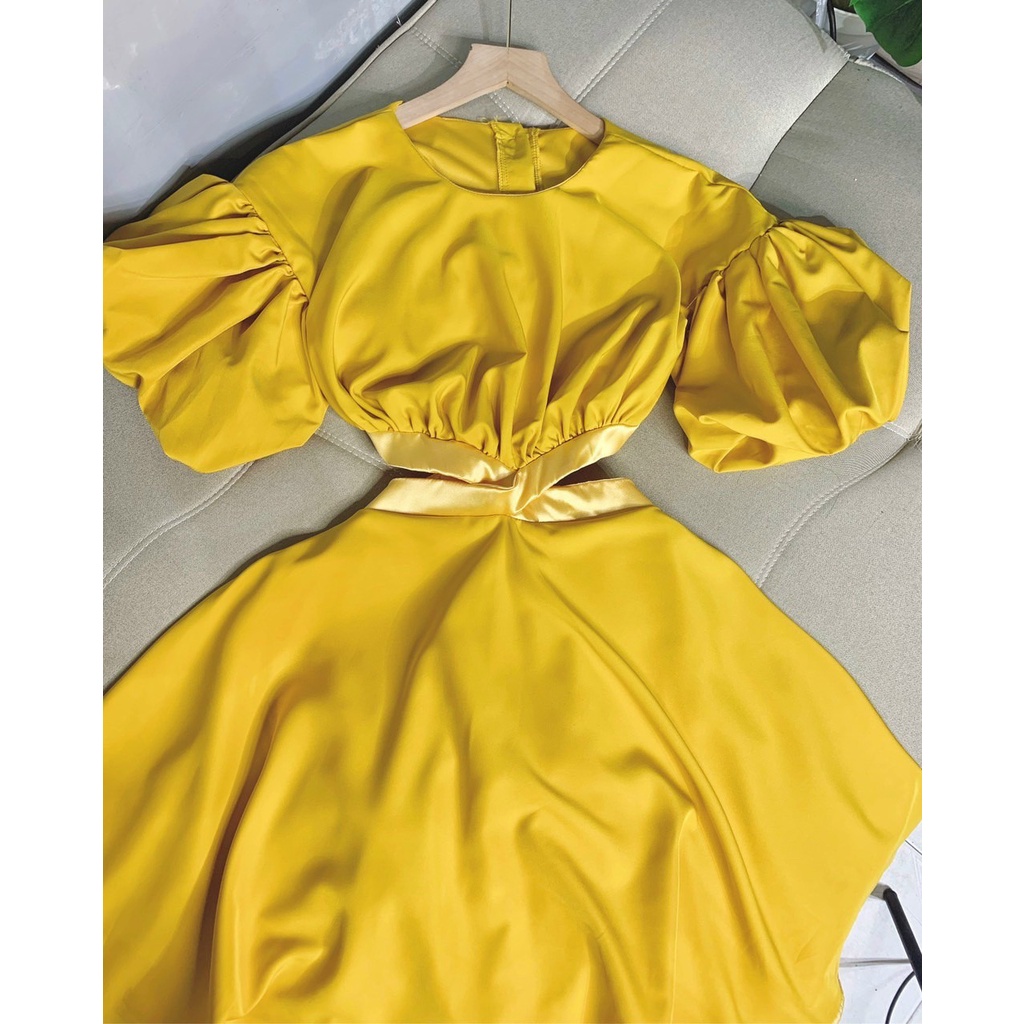 ĐẦM DỰ TIỆC KHOÉT EO TAY BỒNG