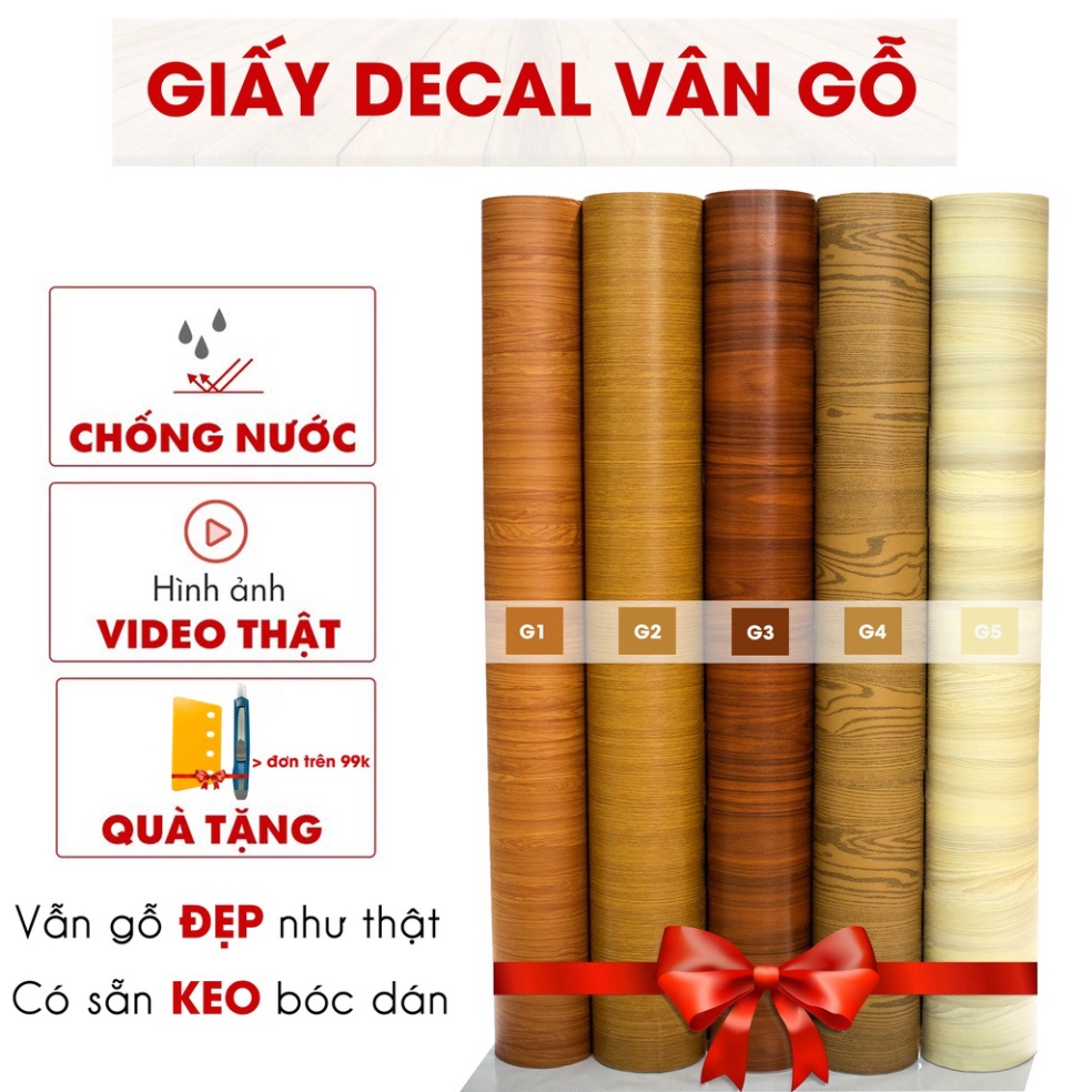 Giấy dán tường bếp decal giả vân gỗ chống nước chống dầu mỡ dễ dàng lau chùi khổ 1.2m