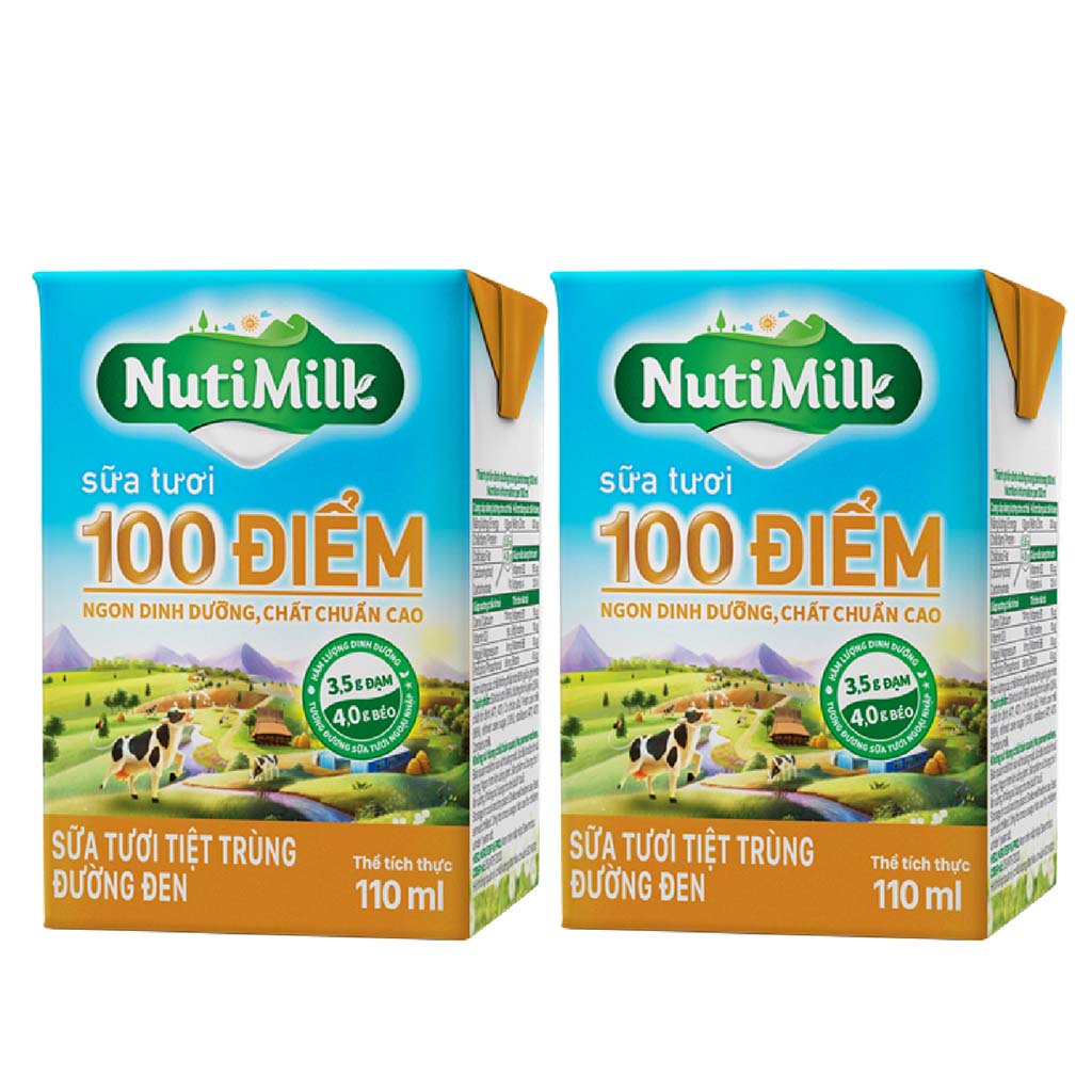 Sữa Tươi Tiệt Trùng 100 Điểm Đường Đen Nutimilk 110ml