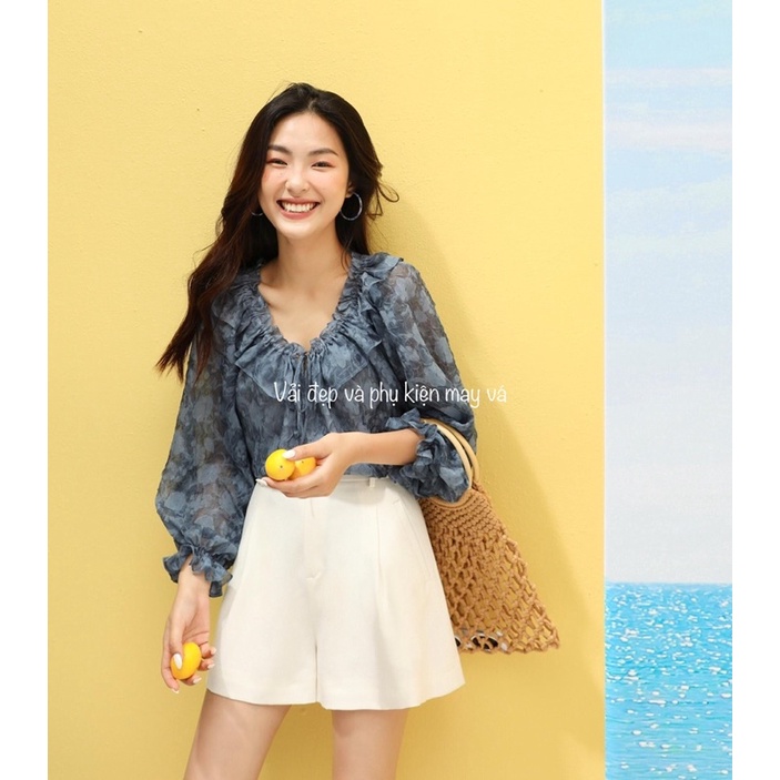 VẢI ĐẸP TƠ HOA NHĂN may sơmi đầm váy mùa hè thu