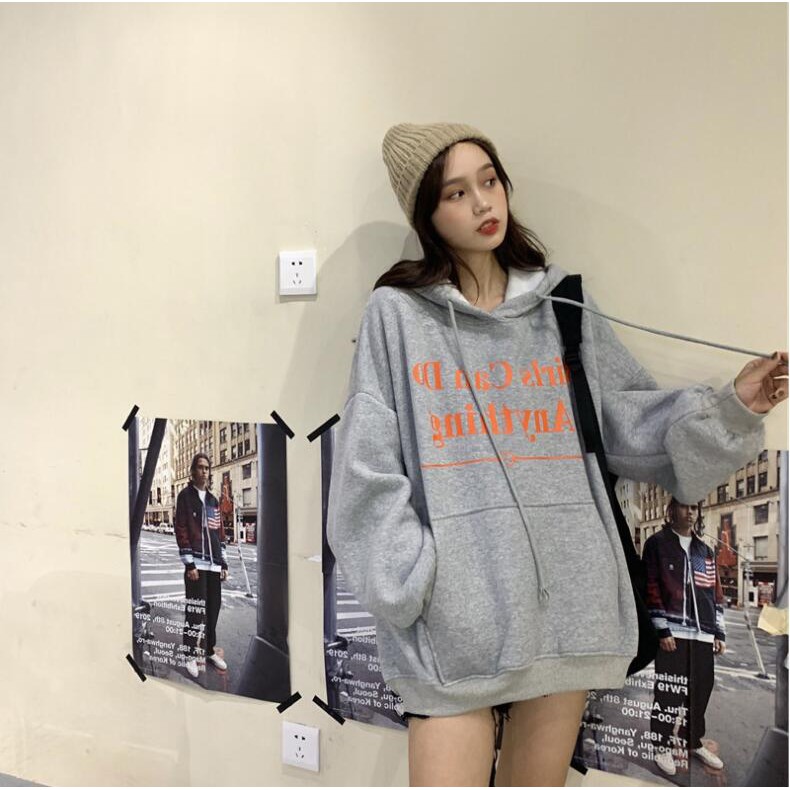 Áo hoodie Hàn Quốc dáng rộng in chữ thời trang | WebRaoVat - webraovat.net.vn