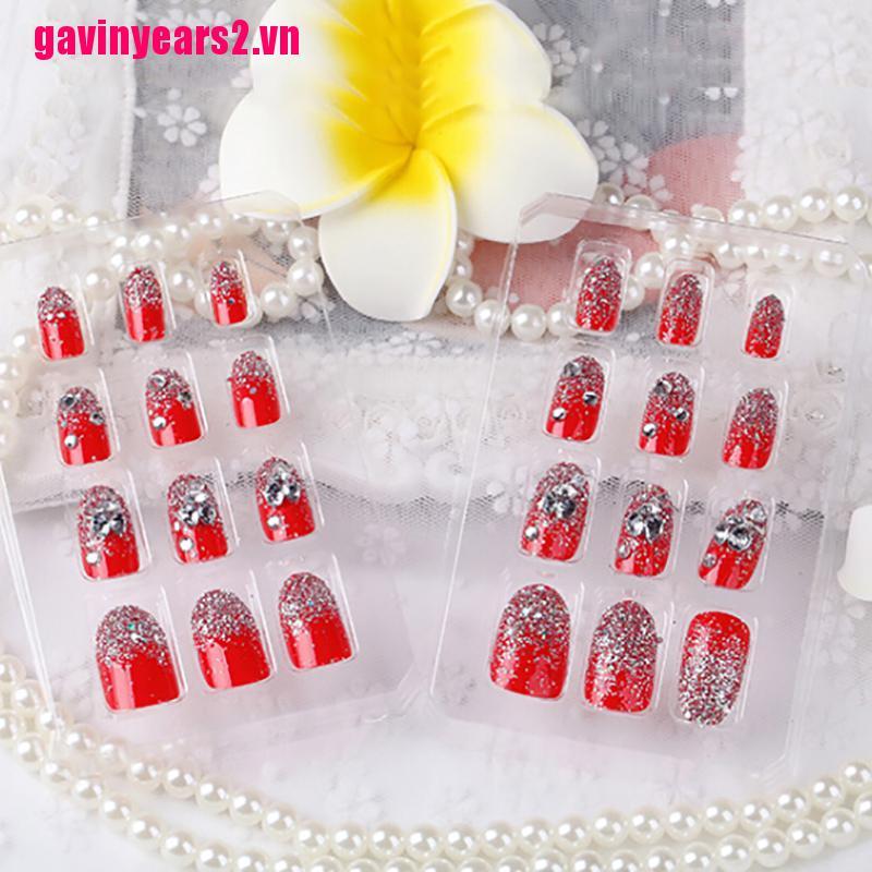 Set 24 Móng Tay Giả Hình Tròn Màu Đỏ Bằng Acrylic