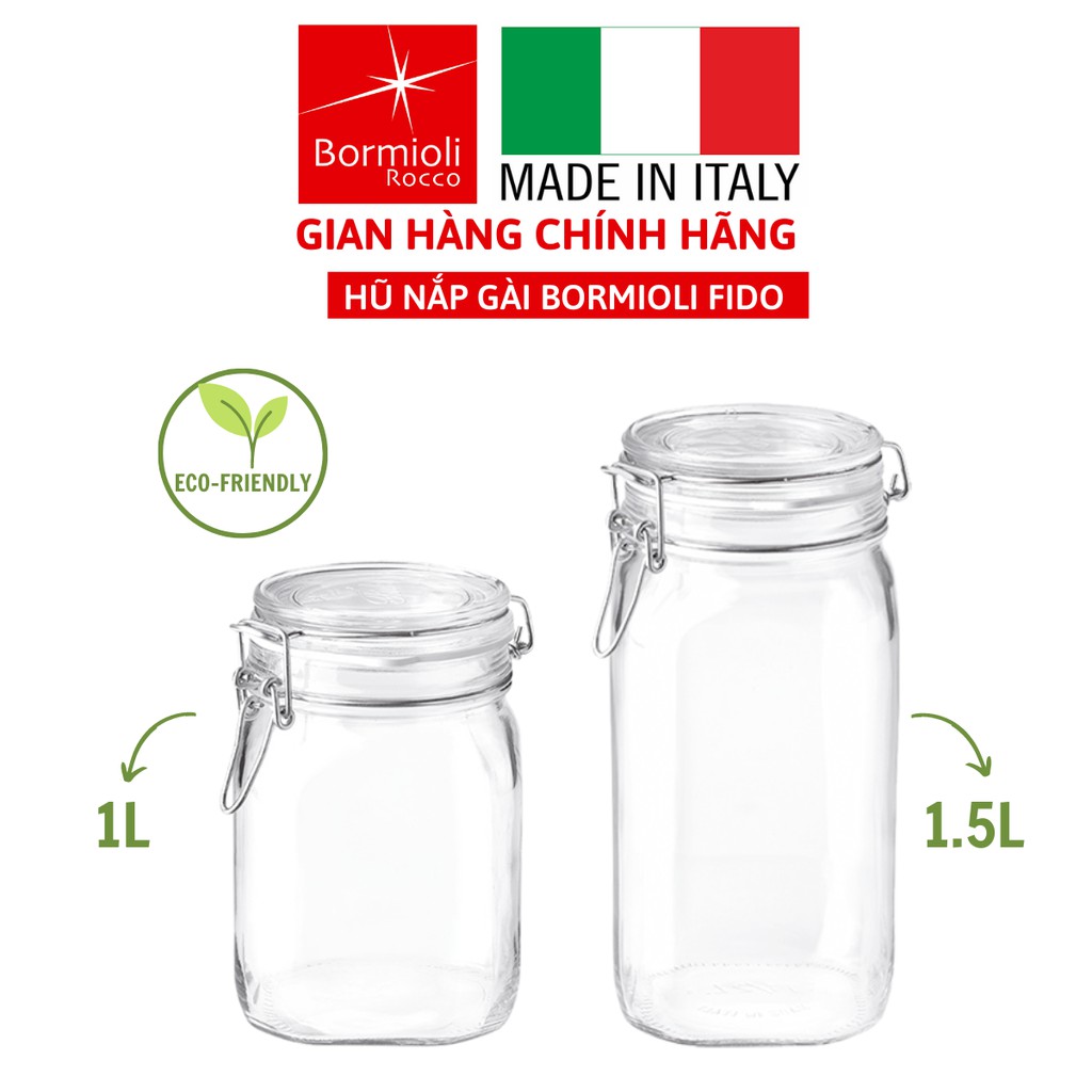 Hũ, lọ thủy tinh nắp gài Bormioli Fido - 2 kích cỡ (1L - 1.5L) - Hàng chính hãng (kèm ảnh thật)
