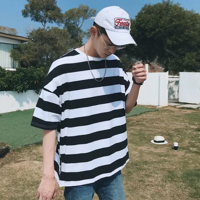 Áo thun unisex tay lỡ Sọc ngang vạt Sole phối Zip | BigBuy360 - bigbuy360.vn